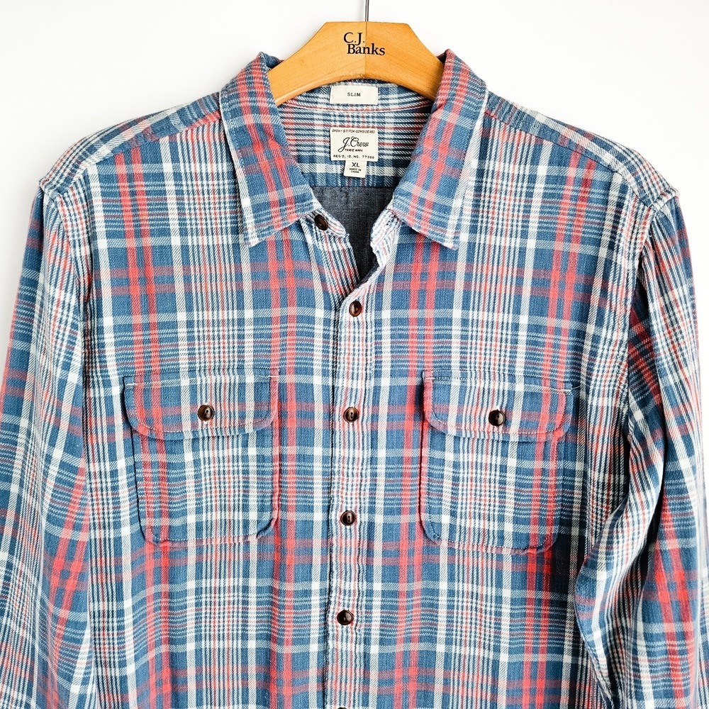 J Crew XL 100% Cotton Flannel Shirts Lot Of 2 Mens XL Slim & Classic Checkered - Picture 3 of 12